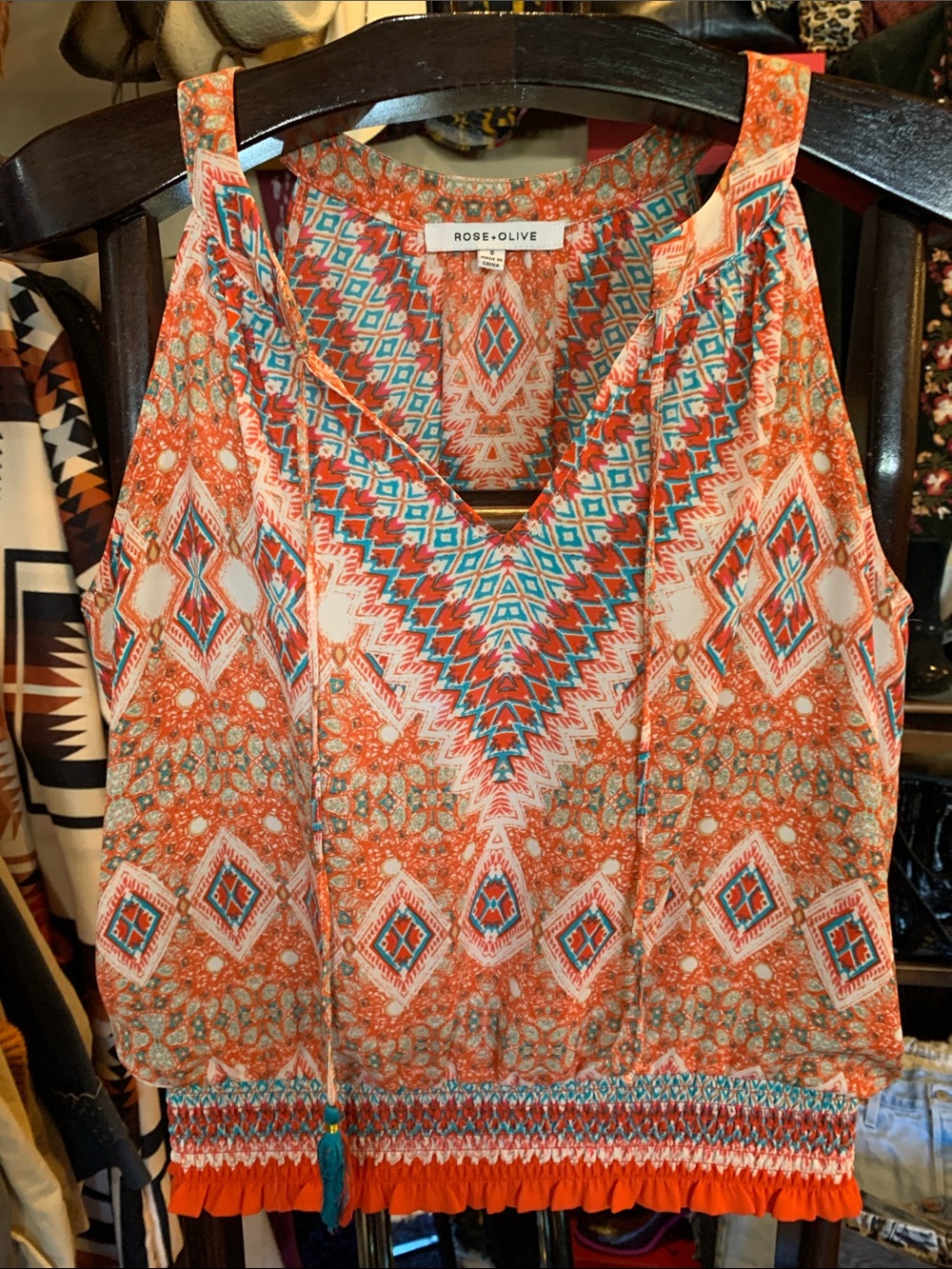 Rose & Olive Orange Teal Patterned Halter Camisole
